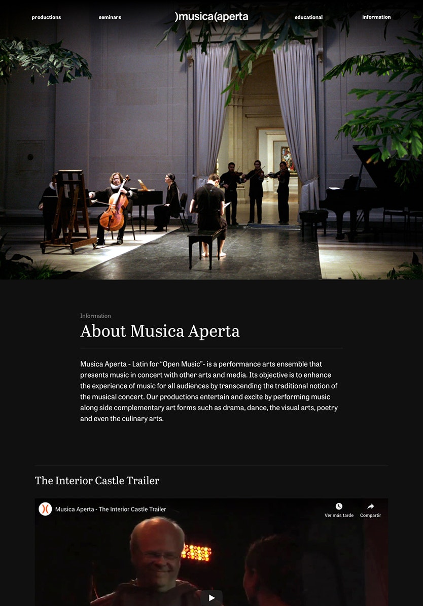 Musica Aperta, website for a performance arts ensemble